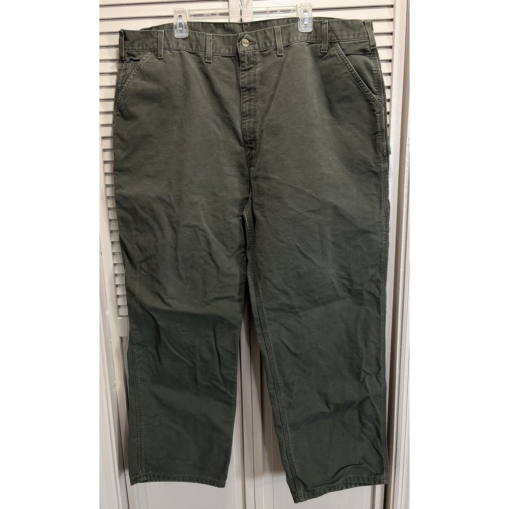 Carhartt Cargo Straight Leg Green Canvas Jeans Size 48x32 High Rise Logo Work